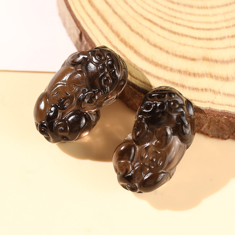 Black Obsidian Protective Pendant – Hand-Carved Pixiu & Lion Charm for DIY Jewelry & Necklace Making