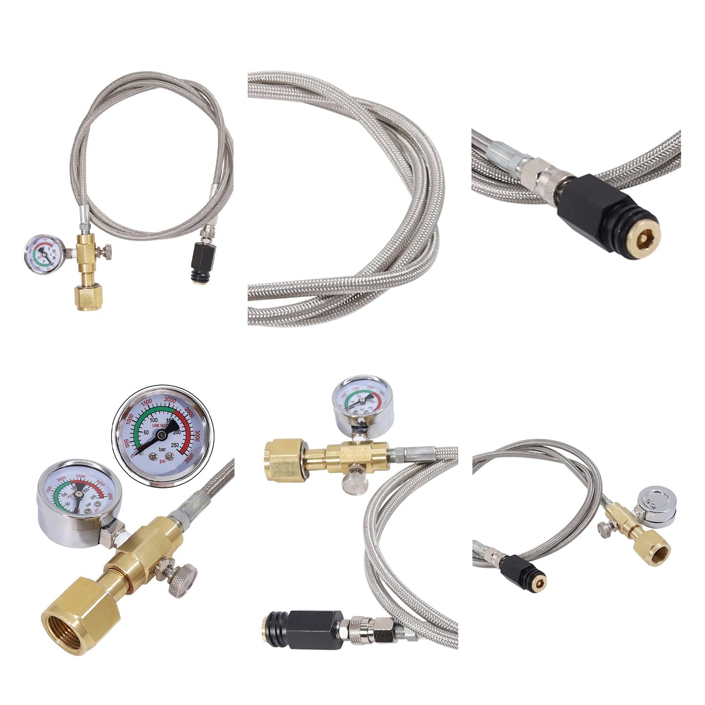 Upgraded Soda Machine Co2 Adapter Stainless Steel Hose with Larger Pressure Gauge, CGA320 Co2 Tank Direct Hose Adapter to Jet/One Touch/Fizzi/Aqua Fizz Soda Water Machine(60 inch)