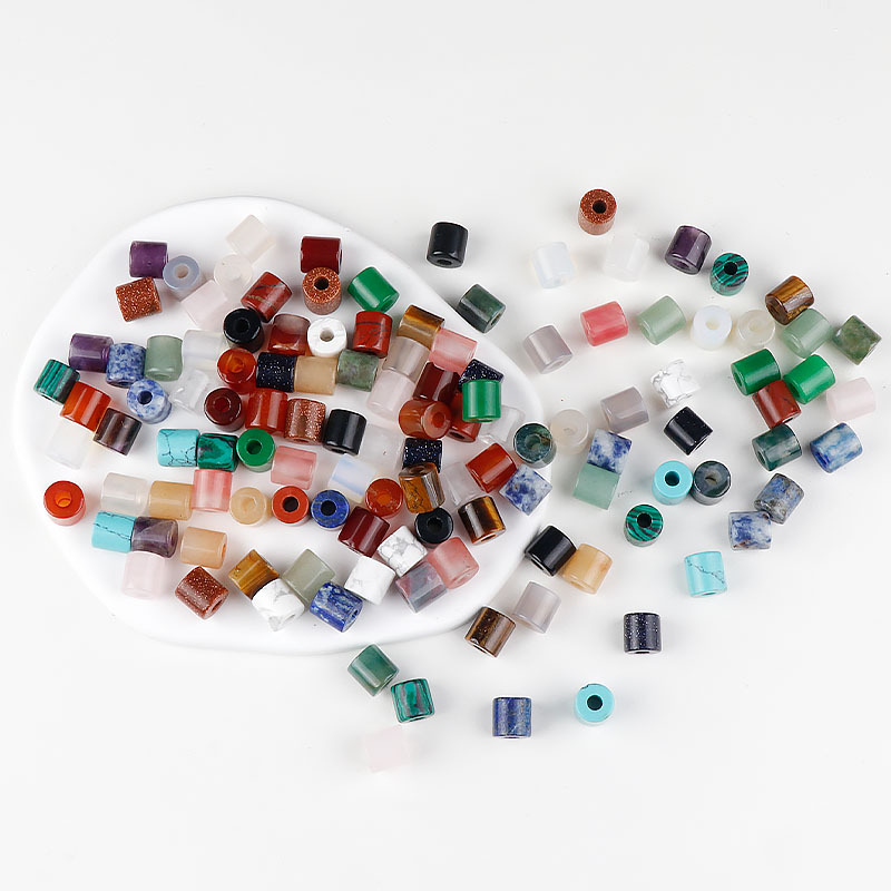 9×9mm Natural Stone Cylinder Beads – 4mm Large Hole Beads for DIY Cord Bracelet & Necklace Making