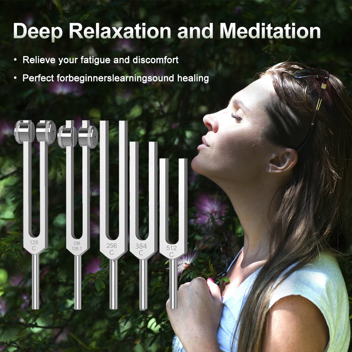 Resonance Tuning Forks for Healing Set - Weighted & Unweighted Tuning Fork Set Including 128Hz, 136Hz, 256Hz, 384Hz ，512HZ