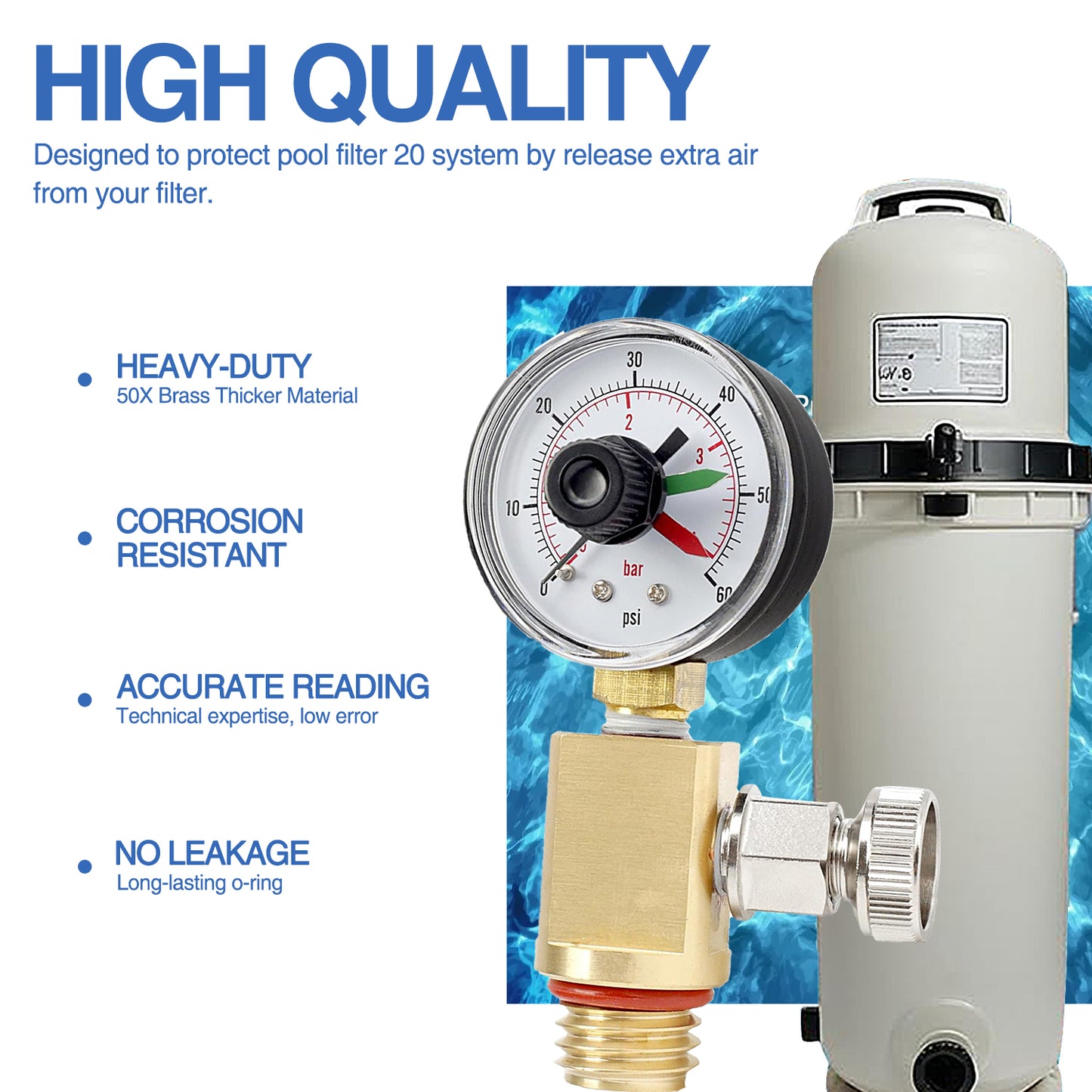 RV40600 (98209800) Brass Air Relief Valve | Compatible with Pool Filter Systems - FNS, Clean and Clear, Quad DE, 4000 Series Filters I Essential Pool Maintenance Accessory