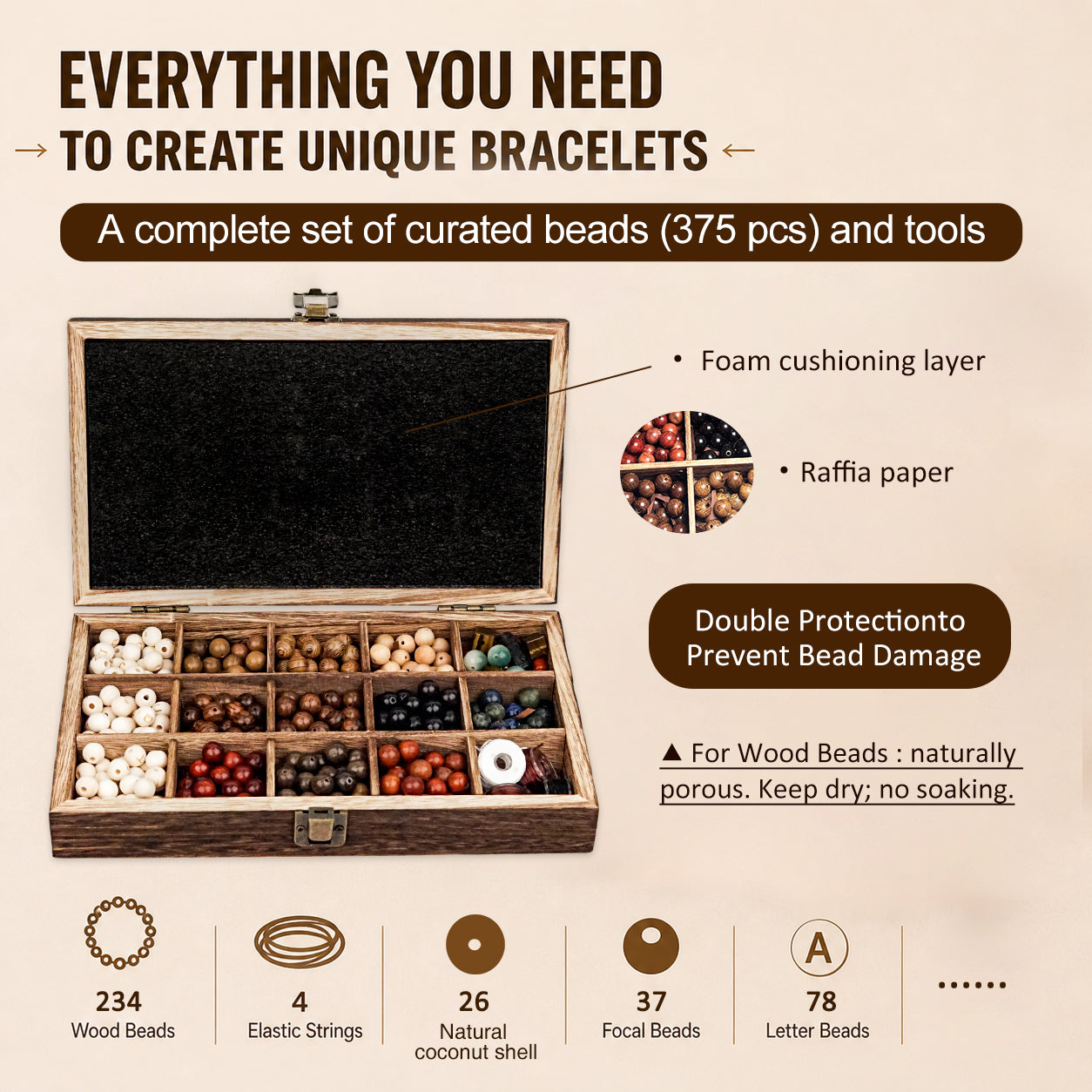 349PCS Wooden Beads Bracelet Making Kit