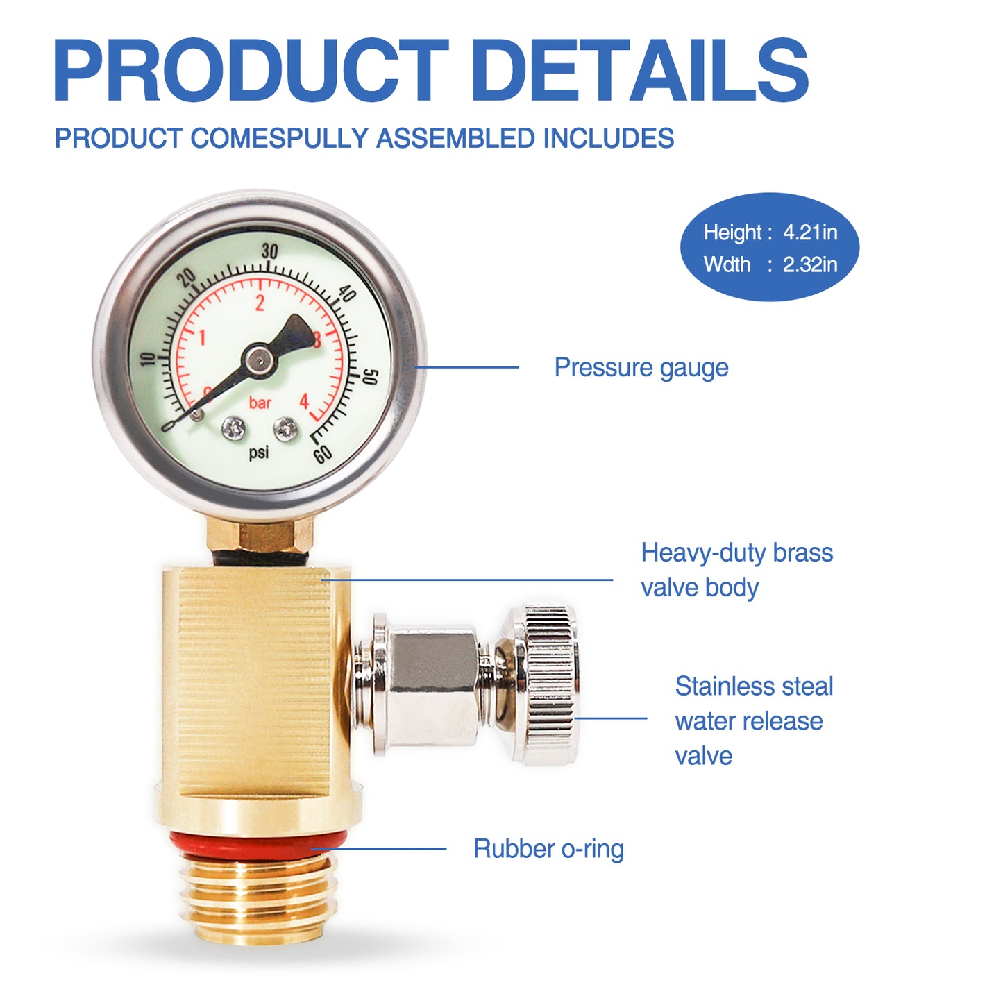 Upgraded RV40600 (98209800) Brass Air Relief Valve（Night light） | Compatible with Pool Filter Systems - FNS, Clean and Clear, Quad DE, 4000 Series Filters I Essential Pool Maintenance Accessory