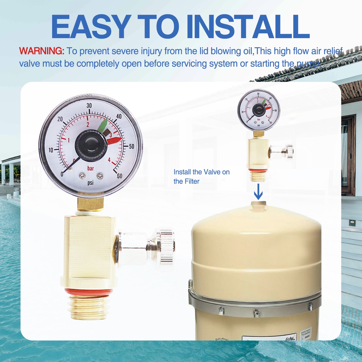 RV40600 (98209800) Brass Air Relief Valve | Compatible with Pool Filter Systems - FNS, Clean and Clear, Quad DE, 4000 Series Filters I Essential Pool Maintenance Accessory