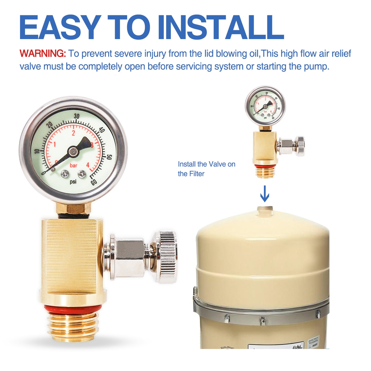 Upgraded RV40600 (98209800) Brass Air Relief Valve（Night light） | Compatible with Pool Filter Systems - FNS, Clean and Clear, Quad DE, 4000 Series Filters I Essential Pool Maintenance Accessory