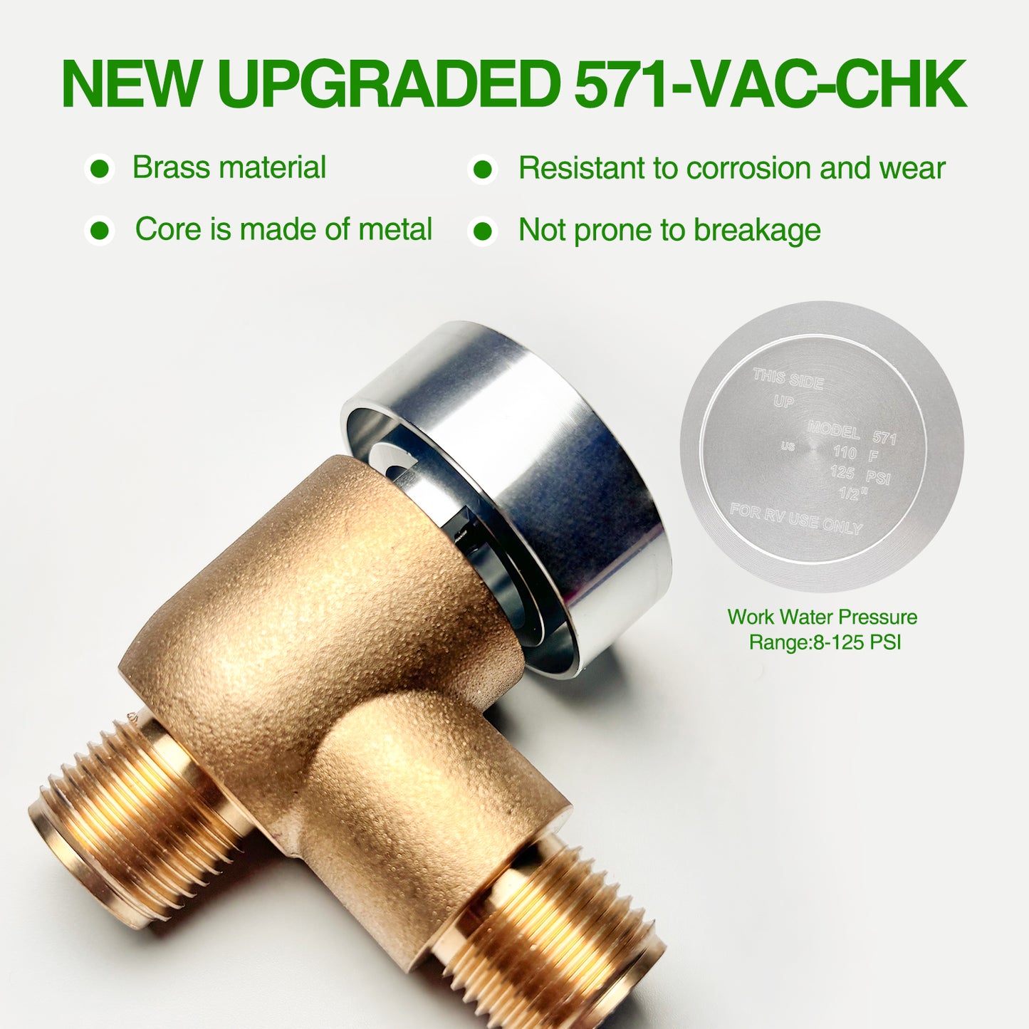 Upgraded Brass RV Vacuum Breaker Check Valve, 571-VAC-CHK-A Camper Trailer Flusher Check Valve fit for b&b Model 571 Check valve Replace Leaking Vacuum Breaker on Black Tank System 1/2 DN Male Visit the Aimery Store