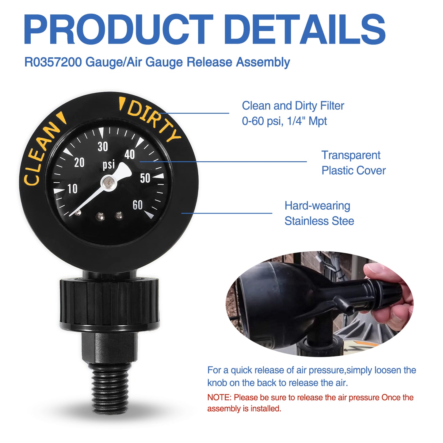 R0357200 Air Gauge Release Valve for Zodiac Jandy Pool & Spa Filters - Fits CV & CL, DEV & DEL, JS Series - Replacement Assembly