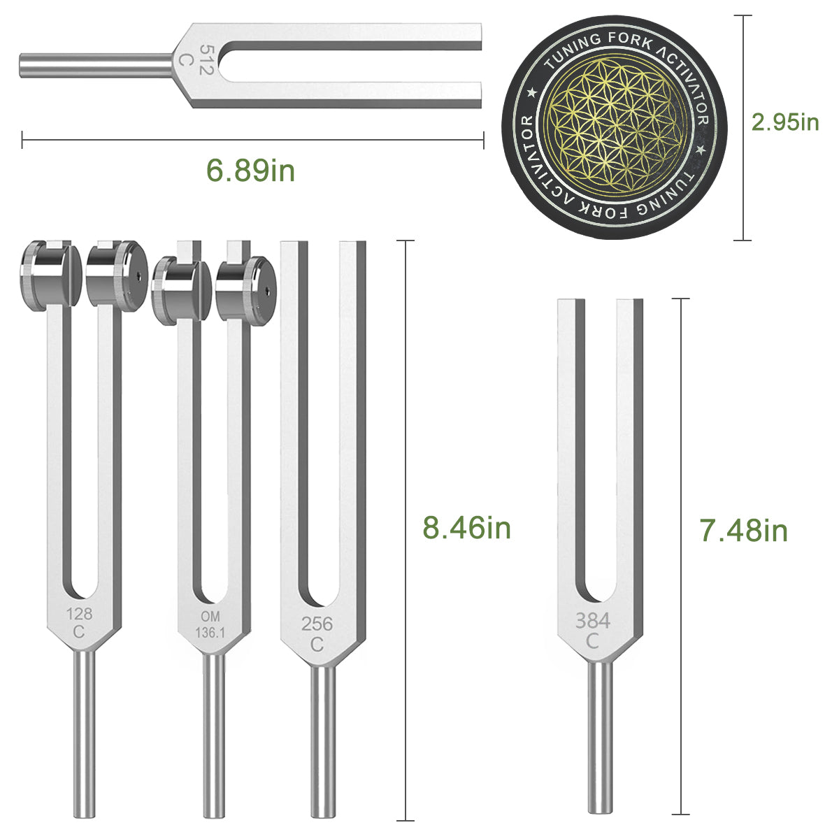 Resonance Tuning Forks for Healing Set - Weighted & Unweighted Tuning Fork Set Including 128Hz, 136Hz, 256Hz, 384Hz ，512HZ