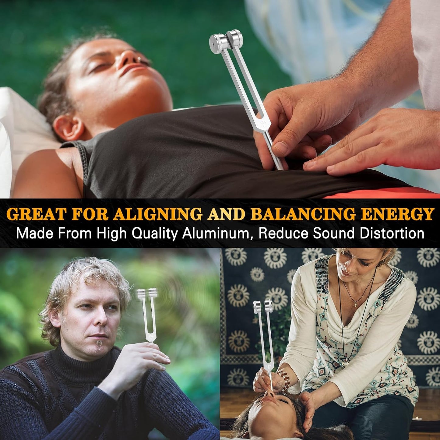 Resonance Tuning Forks for Healing Set - Weighted & Unweighted Tuning Fork Set Including 128Hz, 136Hz, 256Hz, 384Hz ，512HZ