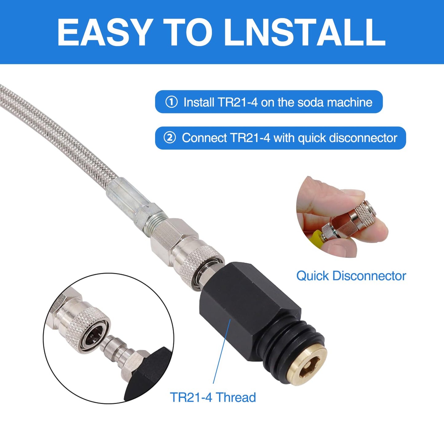 Upgraded Soda Machine Co2 Adapter Stainless Steel Hose with Larger Pressure Gauge, CGA320 Co2 Tank Direct Hose Adapter to Jet/One Touch/Fizzi/Aqua Fizz Soda Water Machine(60 inch)