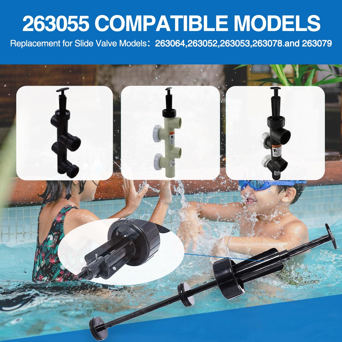 263055 Piston Shaft Assembly Replacement Kit, Compatible with Pentair PVC Slide Pool, FNS Plus Pool Backwash Valve and Spa Valve, Replace Model 263064, 263052, 263053, 263078, and 263079