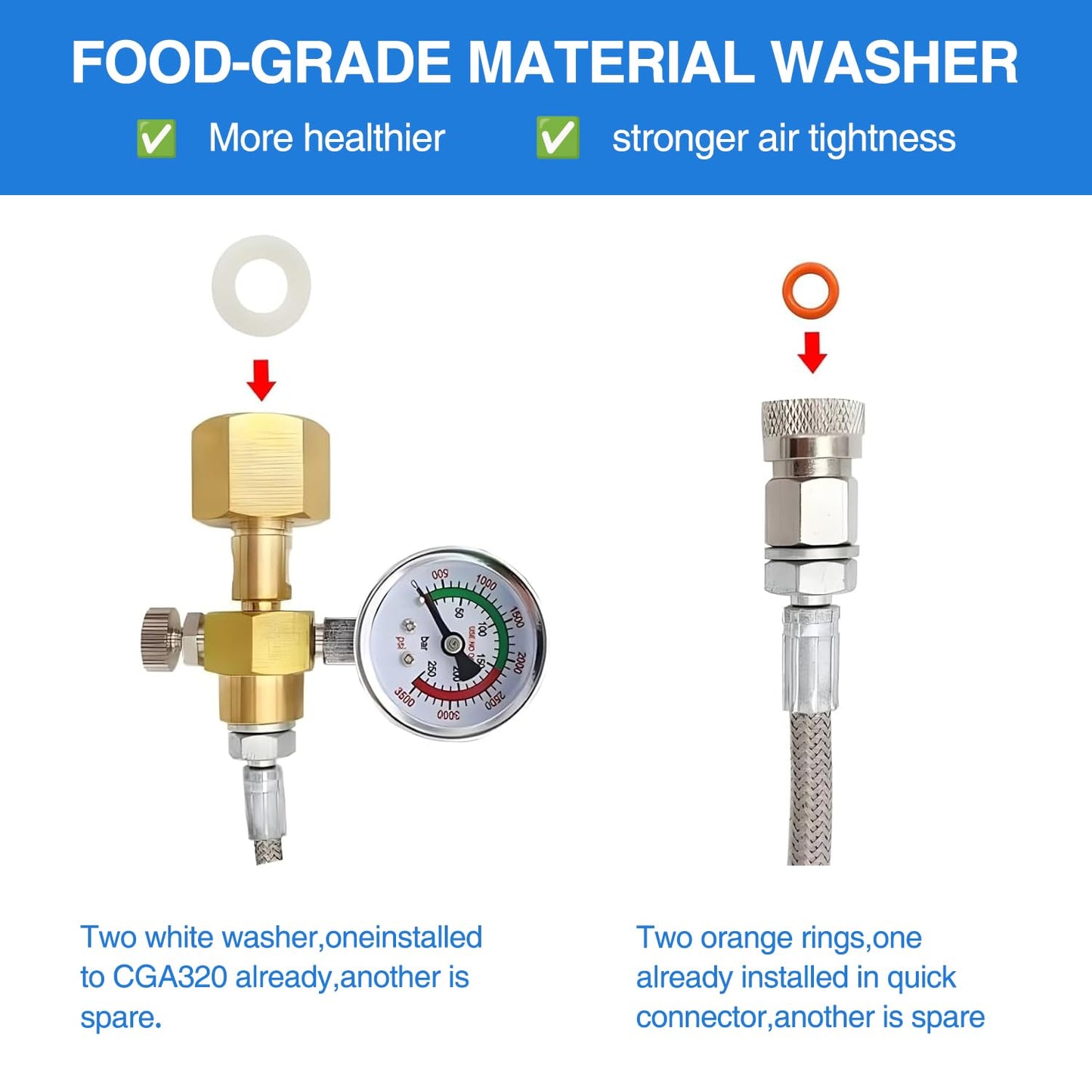 Upgraded Soda Machine Co2 Adapter Stainless Steel Hose with Larger Pressure Gauge, CGA320 Co2 Tank Direct Hose Adapter to Jet/One Touch/Fizzi/Aqua Fizz Soda Water Machine(60 inch)